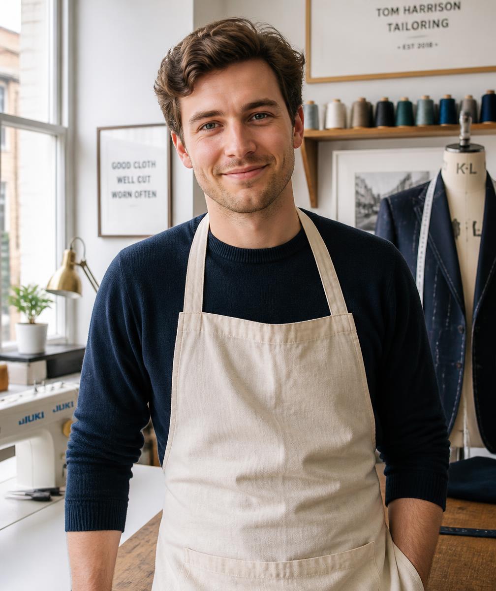 Alfie Ashley, owner of Alfie's Stitch Ltd, in his workshop