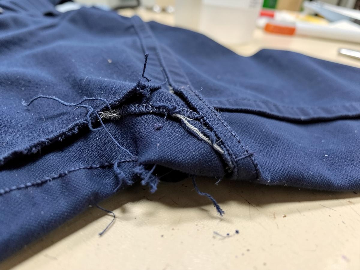 Trouser seam before repair
